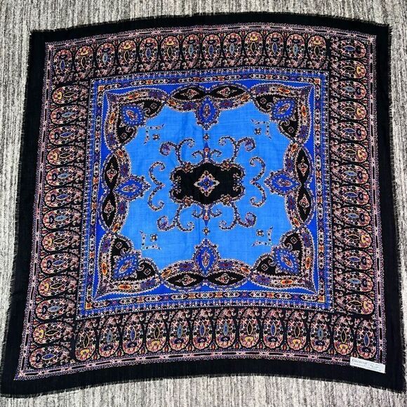 Collectif by Echo Ornate‎ Wool Scarf Multicolor Frayed Edge Printed Pattern - Picture 1 of 8